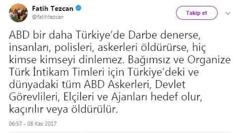AKP’li Fatih Tezcan’dan ABD'ye tehdit: Kaçırılır, öldürülürler... - Resim: 1
