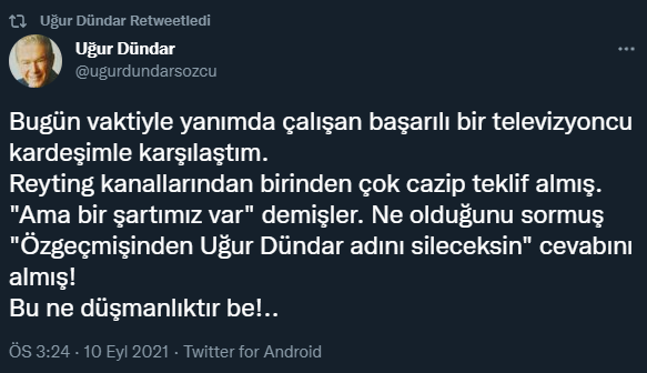 Usta Gazeteciden Dikkat Çeken Paylaşım: Uğur Dündar Adını Sileceksin! - Resim: 1