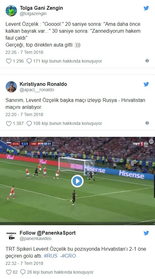 Rusya Hırvatistan maçını anlatan TRT spikeri Levent Özçelik’e sosyal medyada tepki - Resim: 2