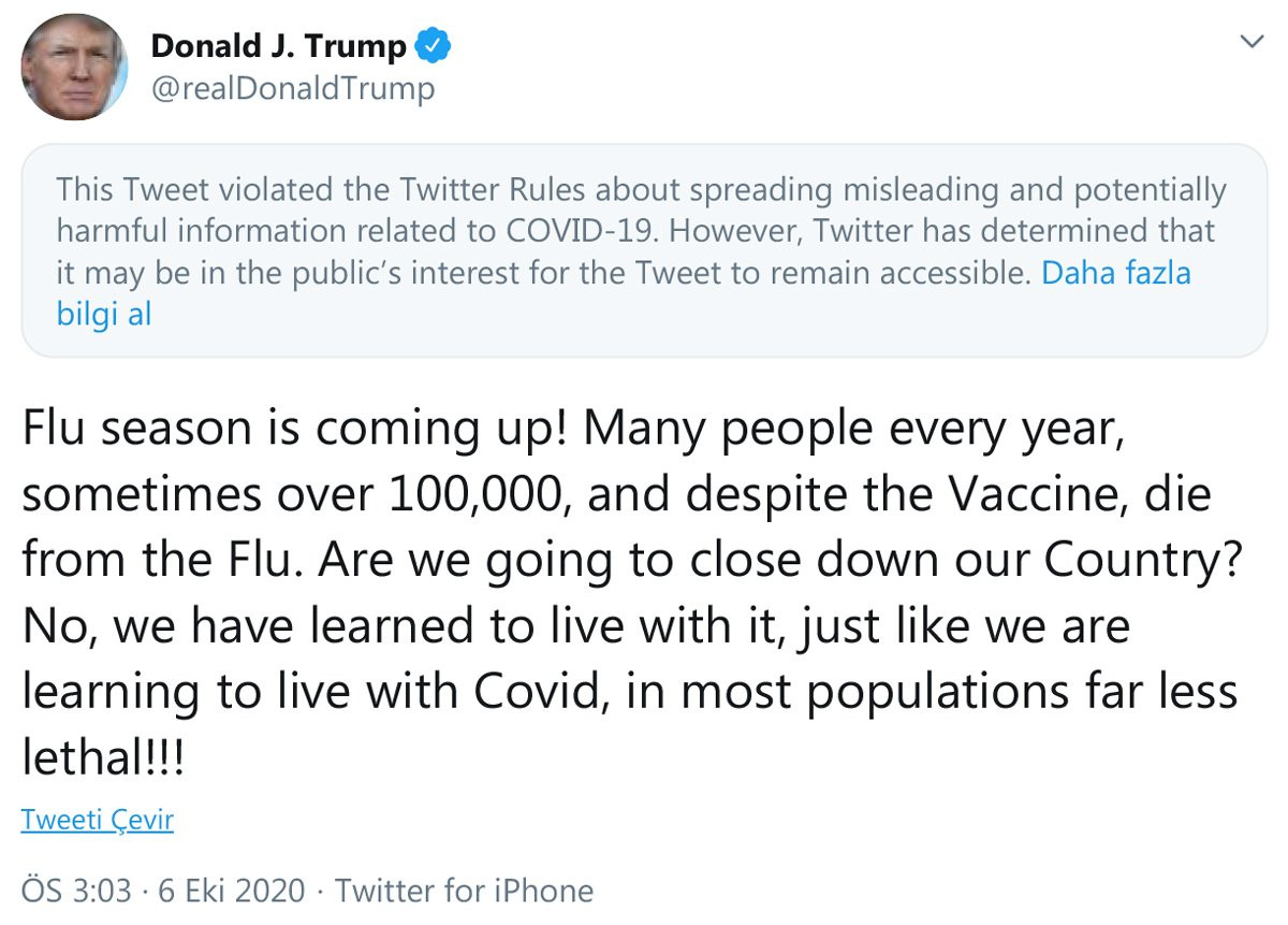 Trump'ın Covid hakkındaki yanlış yorumunu Facebook sildi, Twitter gizledi - Resim: 1