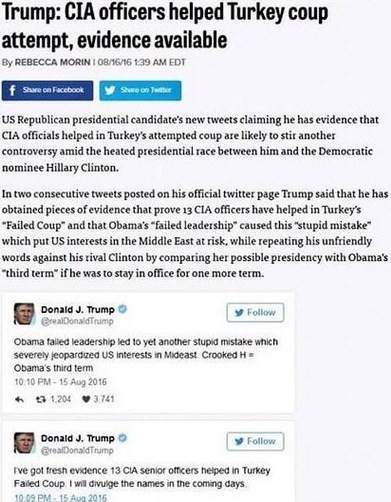 Donald Trump: 13 CIA yetkilisi Türkiye'deki darbeye yardım etti! - Resim: 1