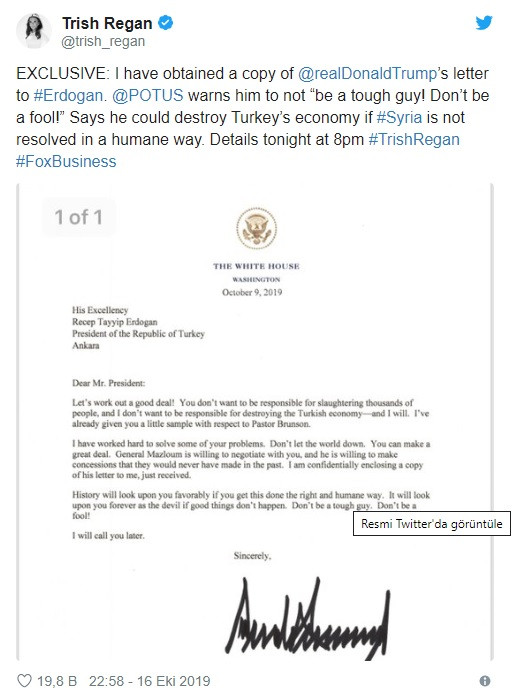 Trump'ın Erdoğan'a yazdığı mektup sızdırıldı - Resim: 1