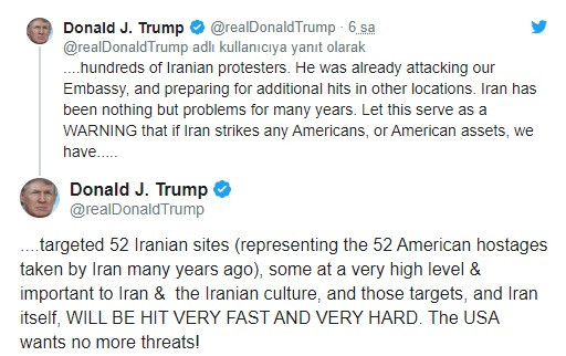Trump: İran saldırırsa 52 rehineyi temsilen 52 hedefi vururuz - Resim: 1