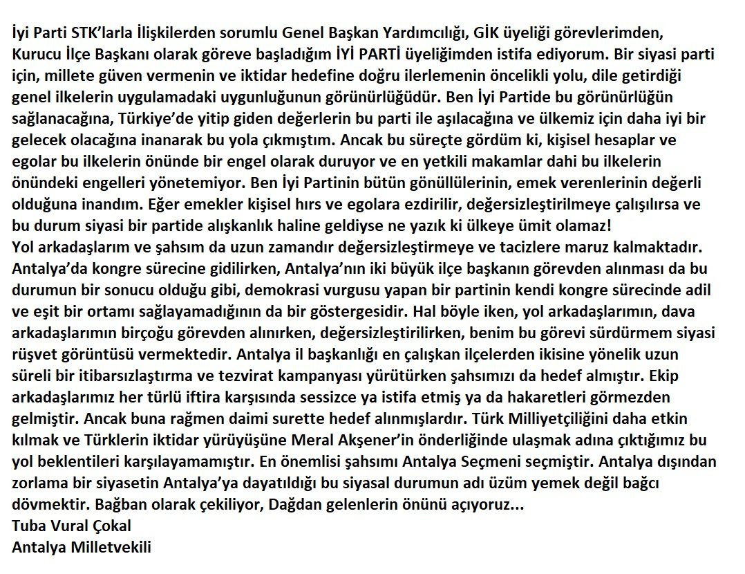 İYİ Partili vekil Tuba Vural Çokal partisini eleştirerek istifa etti - Resim: 1