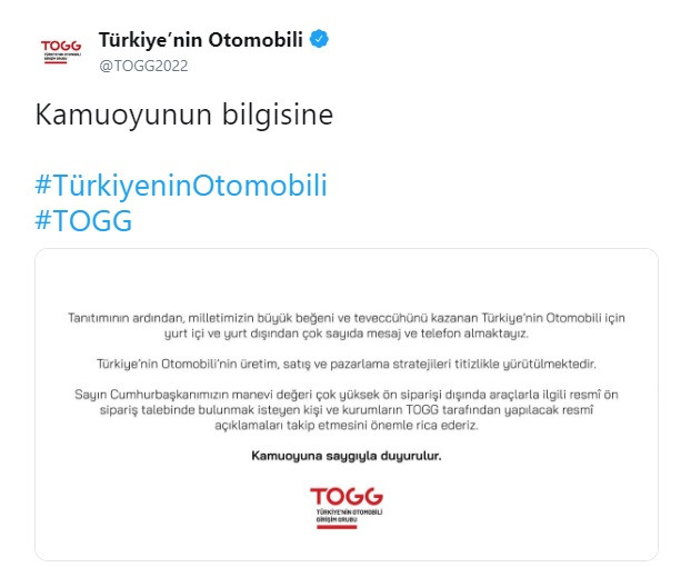 Türkiye'nin Otomobili'nden ön sipariş açıklaması - Resim: 1