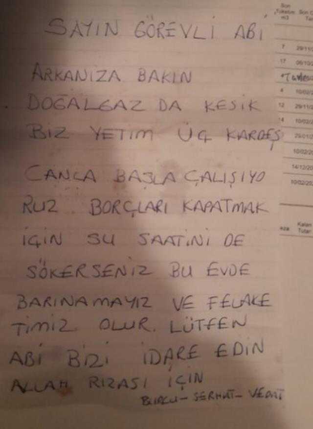 Sayaç Okumaya Gelen Memur O Notla Karşılaştı: Biz Üç Yetim Kardeşiz... - Resim: 1