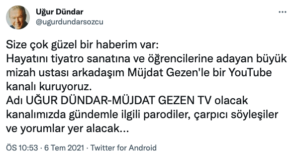 Uğur Dündar Müjdeyi Verdi: Müjdat Gezen ile Kanal Açacak - Resim: 1