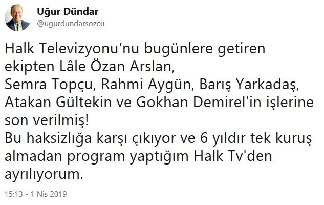 Uğur Dündar Halk Tv'yi bıraktı! Haksızlığa karşı çıkıyorum deyip istifa etti - Resim: 1