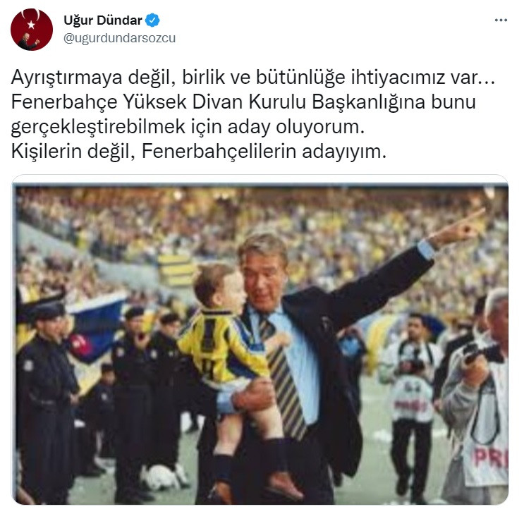 Uğur Dündar, Fenerbahçe Yüksek Dİvan Kurulu Başkanlığına Aday Oldu - Resim: 1