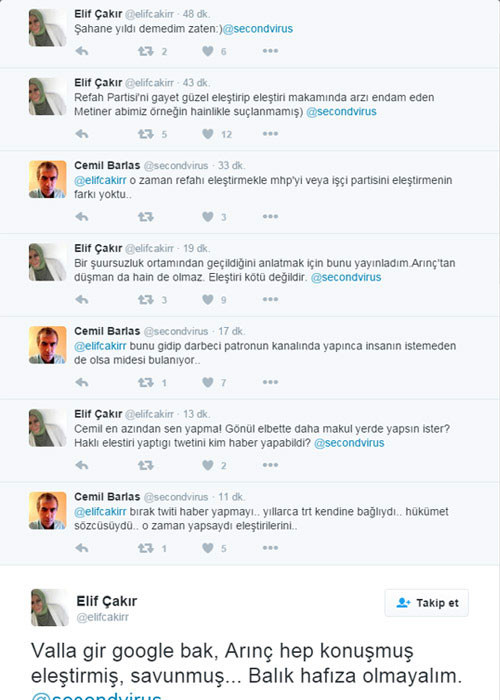 Arınç'ı savunan Elif Çakır ile Cemil Barlas Twitter'da kapıştı - Resim: 1