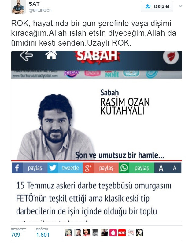 Ali Türkşen'den Rasim Ozan Kütahyalı'ya: Bir gün şerefinle yaşa! - Resim: 1
