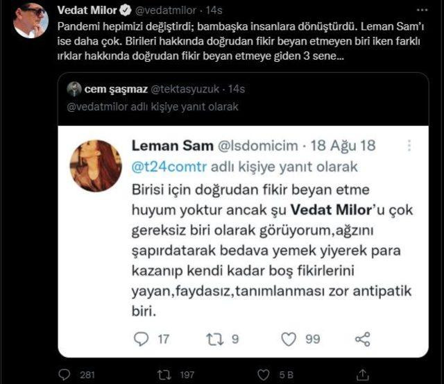 Vedat Milor'un Leman Sam Paylaşımı Gündem Oldu! - Resim: 1