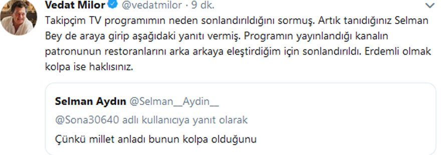 Vedat Milor Ferit Şahenk’in restoranını eleştirdi, NTV programı kaldırdı - Resim: 1