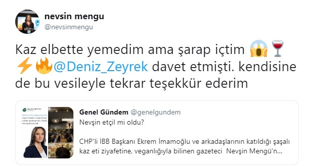 Nevşin Mengü’den İmamoğlu ile kaz eti ziyafeti yorumu: Şarap içtim ama.. - Resim: 2