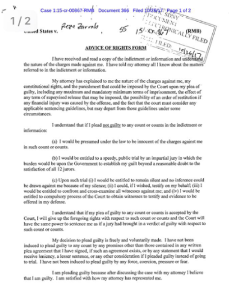 Son dakika: İşte Reza Zarrab'ın itiraf belgesi: Suçluyum kabul ediyorum - Resim: 1